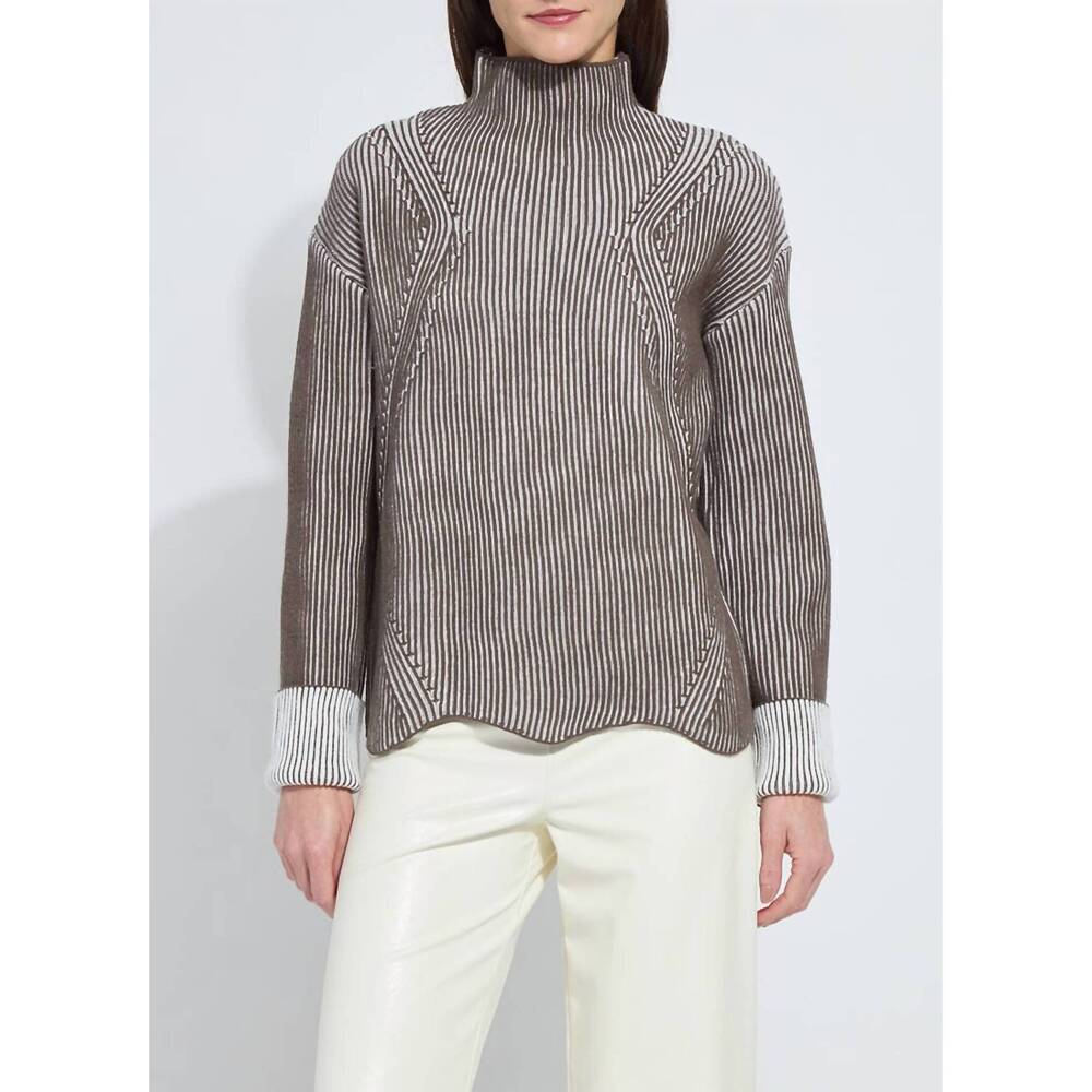 NEW LYSSE hyacinth cozy rib scallop pullover top in americano/snow white
